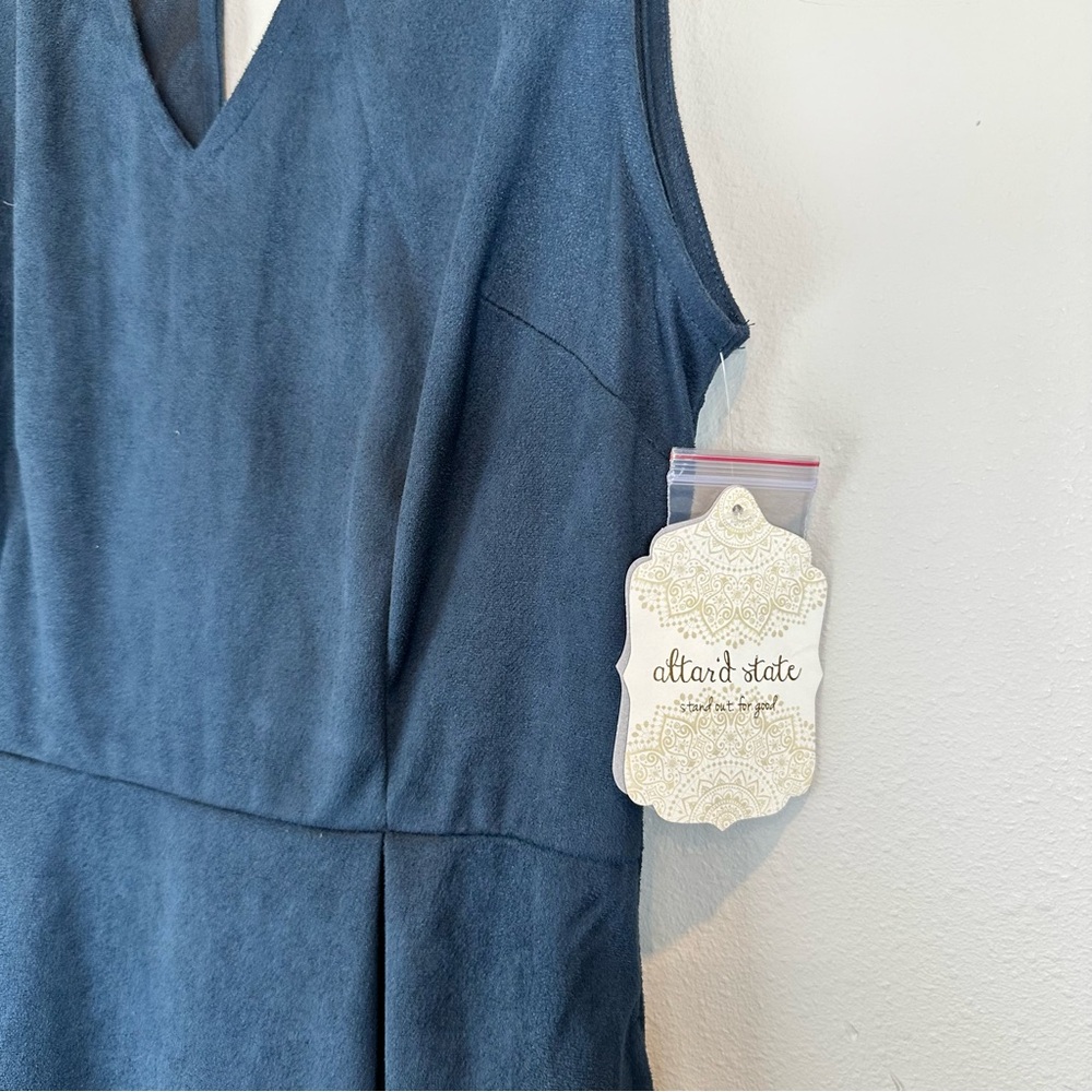 Altar’d State Faux Suede Navy Blue Sleeveless Mini Dress Peep Hole Halter Neck - Picture 3 of 10